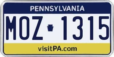 PA license plate MOZ1315
