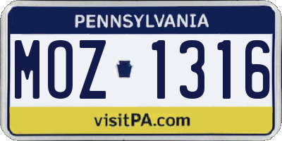 PA license plate MOZ1316