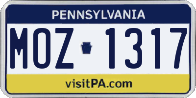 PA license plate MOZ1317