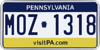 PA license plate MOZ1318