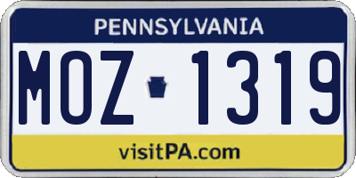 PA license plate MOZ1319
