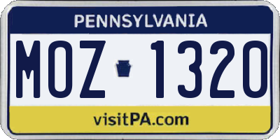PA license plate MOZ1320
