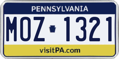 PA license plate MOZ1321