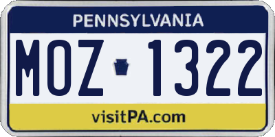 PA license plate MOZ1322