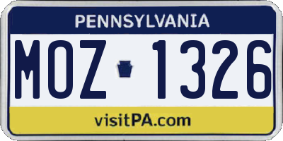PA license plate MOZ1326
