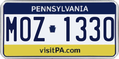 PA license plate MOZ1330