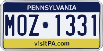 PA license plate MOZ1331