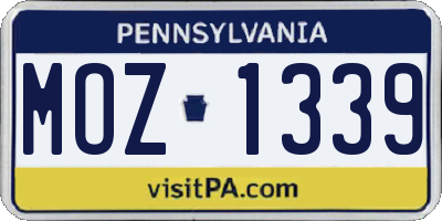 PA license plate MOZ1339