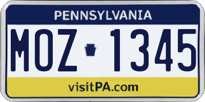 PA license plate MOZ1345