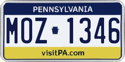 PA license plate MOZ1346
