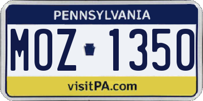 PA license plate MOZ1350
