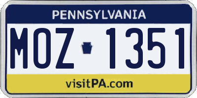 PA license plate MOZ1351