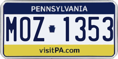 PA license plate MOZ1353