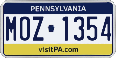 PA license plate MOZ1354