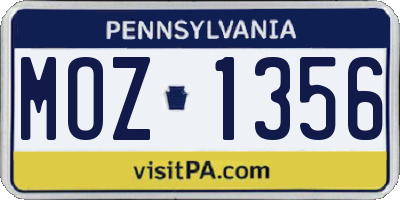 PA license plate MOZ1356