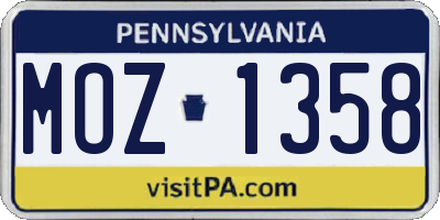 PA license plate MOZ1358