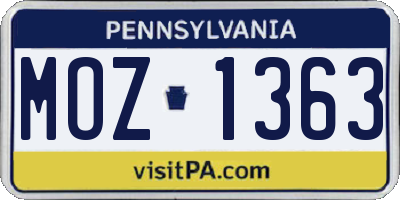 PA license plate MOZ1363