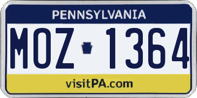PA license plate MOZ1364