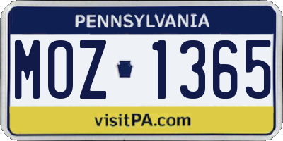 PA license plate MOZ1365