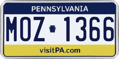 PA license plate MOZ1366