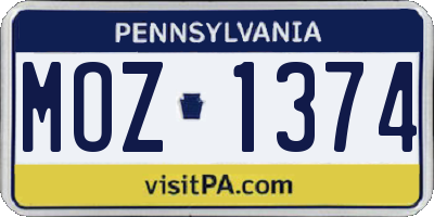 PA license plate MOZ1374