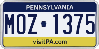 PA license plate MOZ1375