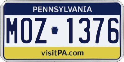 PA license plate MOZ1376