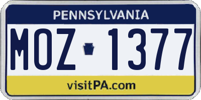 PA license plate MOZ1377