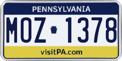 PA license plate MOZ1378