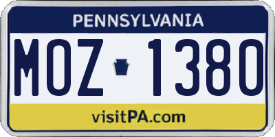 PA license plate MOZ1380