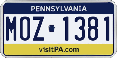 PA license plate MOZ1381