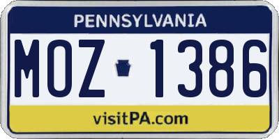PA license plate MOZ1386