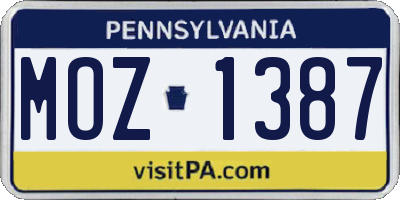 PA license plate MOZ1387
