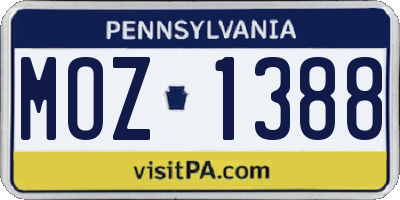PA license plate MOZ1388