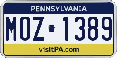PA license plate MOZ1389