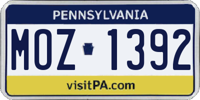PA license plate MOZ1392