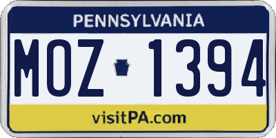 PA license plate MOZ1394