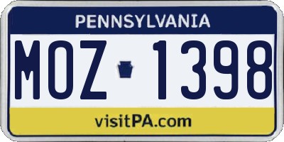 PA license plate MOZ1398
