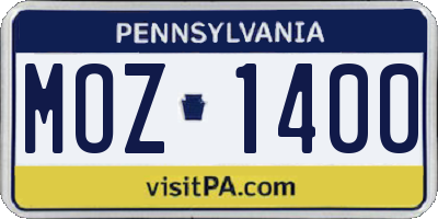 PA license plate MOZ1400