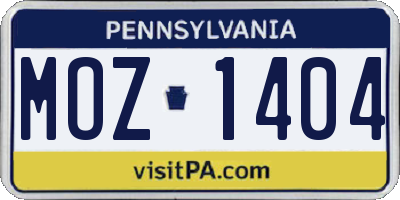 PA license plate MOZ1404