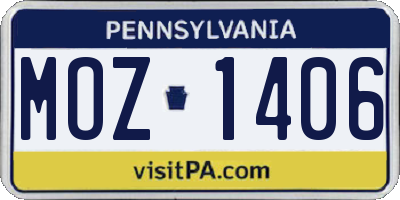 PA license plate MOZ1406