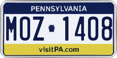 PA license plate MOZ1408