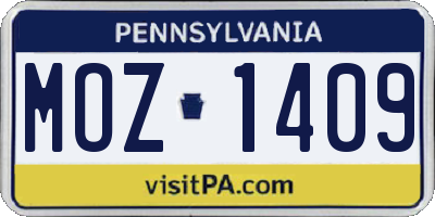 PA license plate MOZ1409