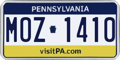 PA license plate MOZ1410