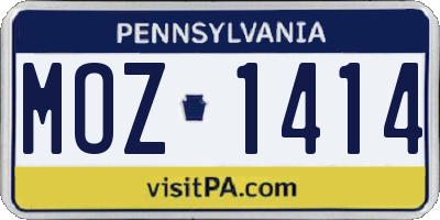 PA license plate MOZ1414