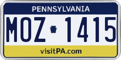 PA license plate MOZ1415