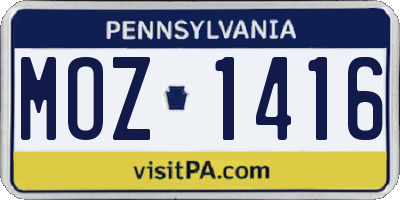 PA license plate MOZ1416