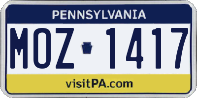 PA license plate MOZ1417