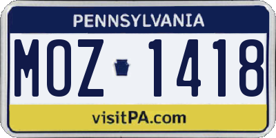 PA license plate MOZ1418