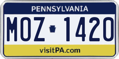 PA license plate MOZ1420
